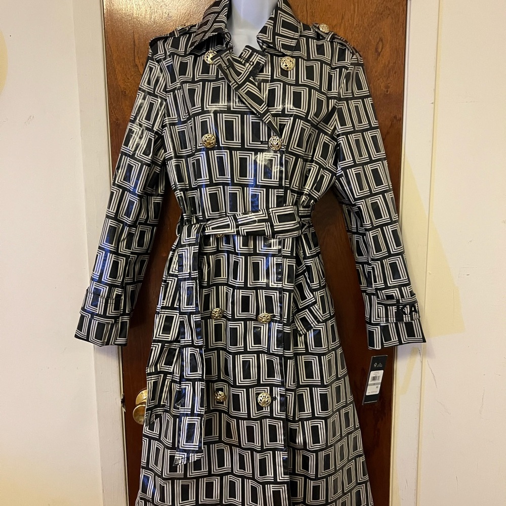 Karl Lagerfeld Black and White Patterned Trench Coat